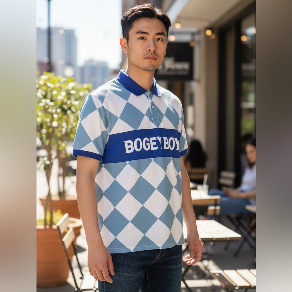 Bogey Boys Men's M Athletic Checkered Polo Shirt Blue‎ New 9825